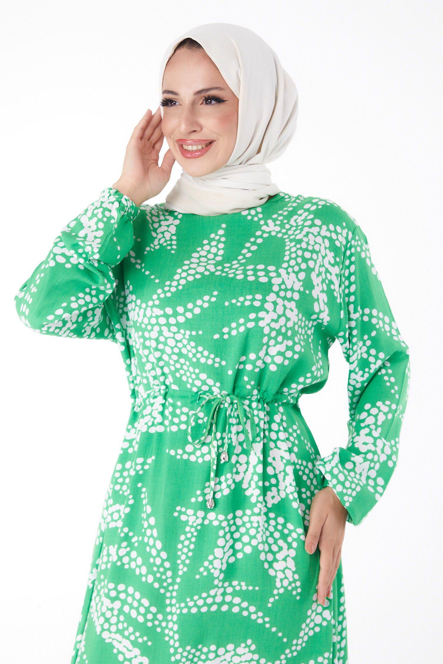 Desenli Elbise Yesil - 26232 - 3