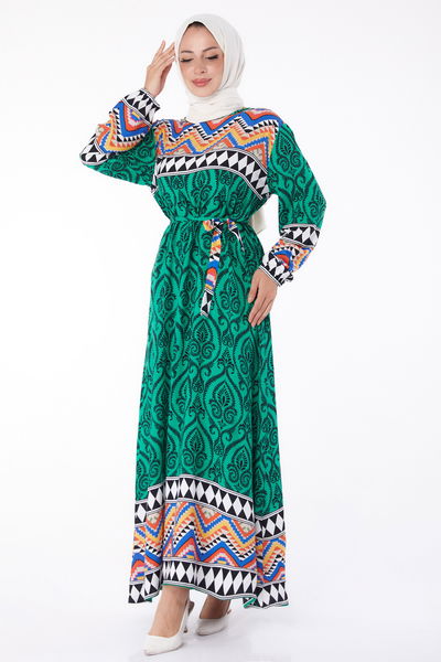 Desenli Elbise Yesil - 26233 