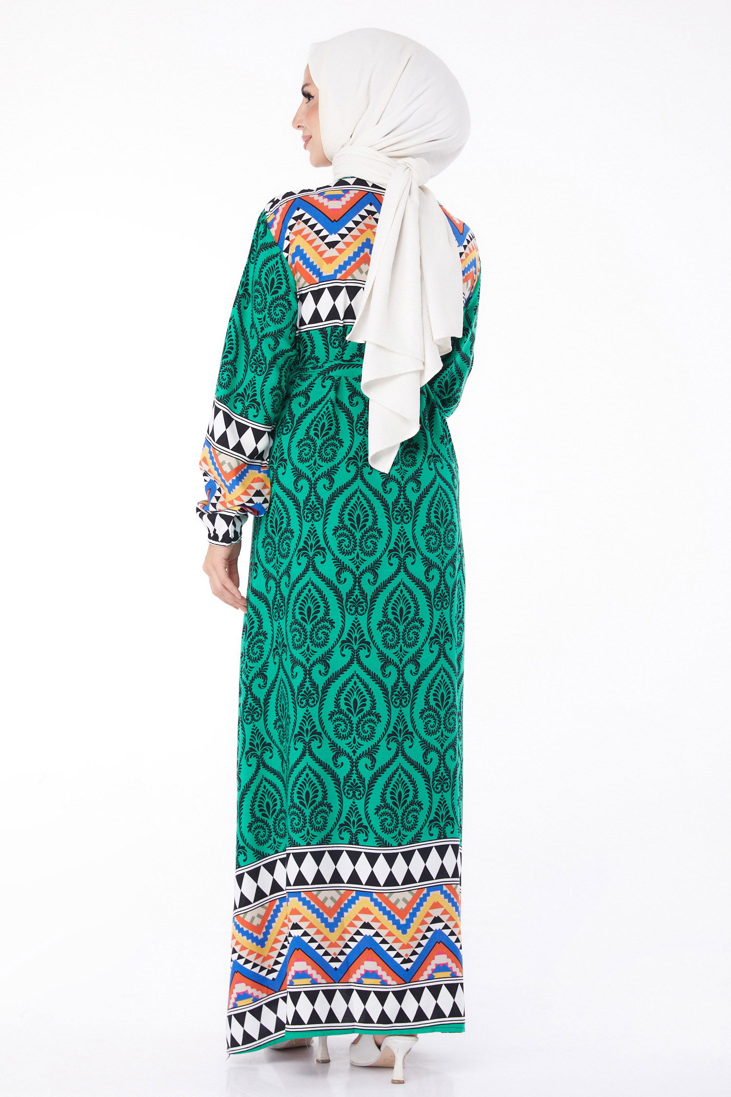 Desenli Elbise Yesil - 26233 - 5