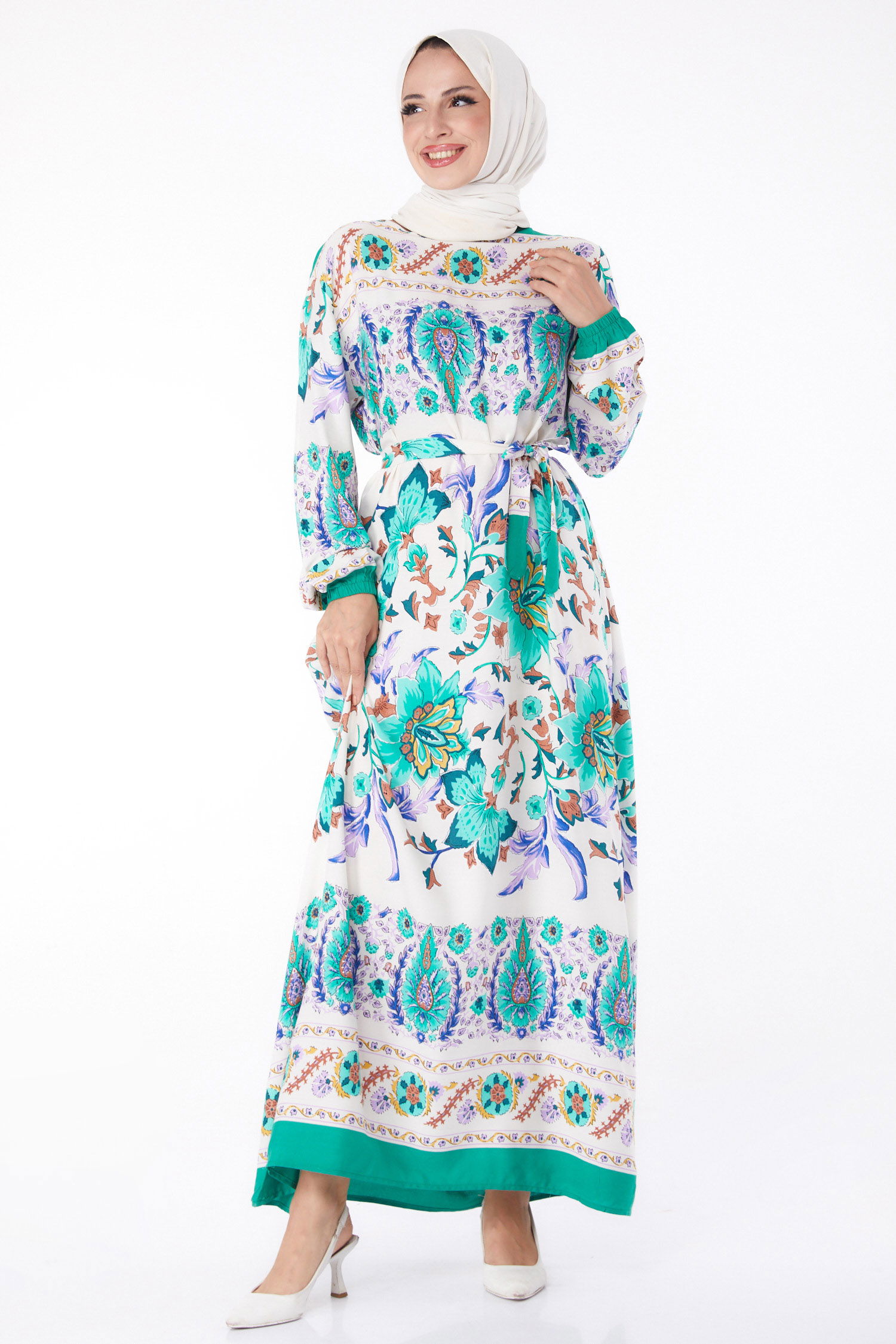 Desenli Elbise Yesil - 26234 - 1