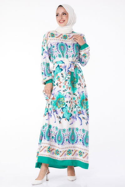 Desenli Elbise Yesil - 26234 