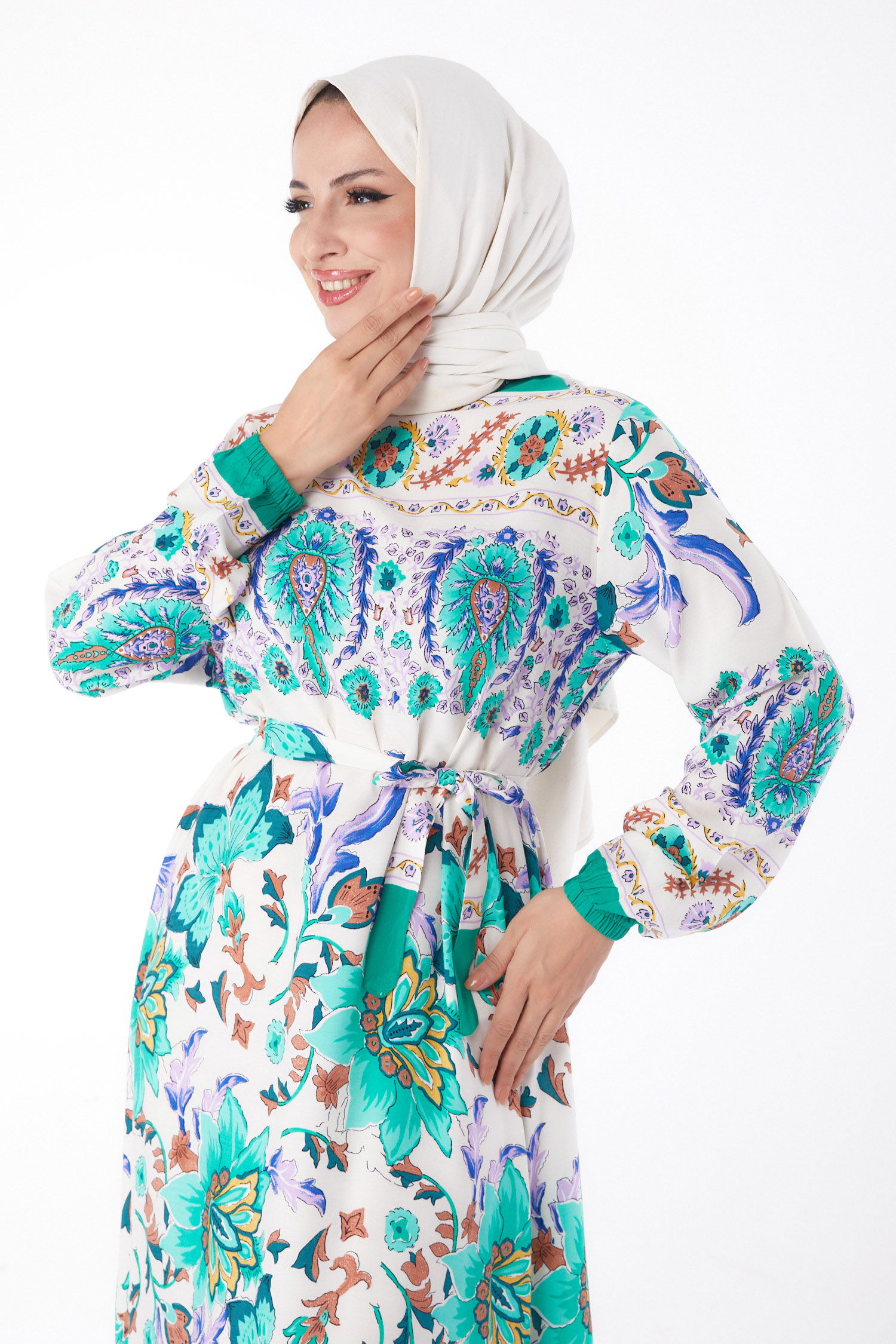 Desenli Elbise Yesil - 26234 - 3