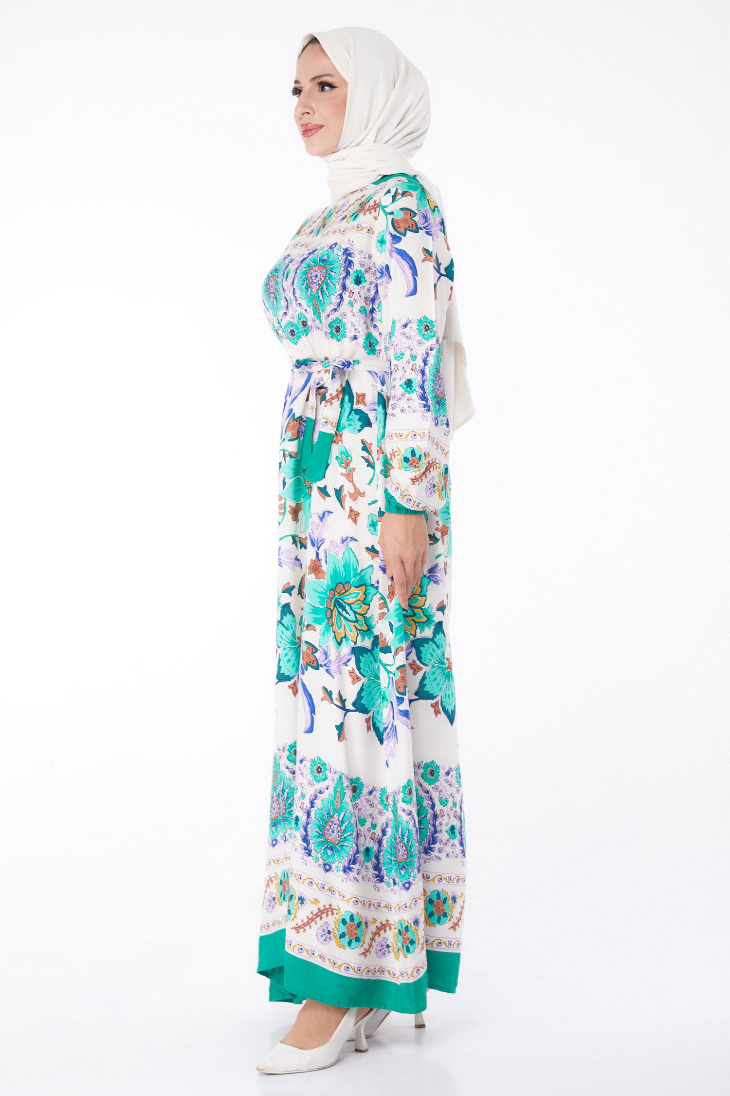 Desenli Elbise Yesil - 26234 - 4