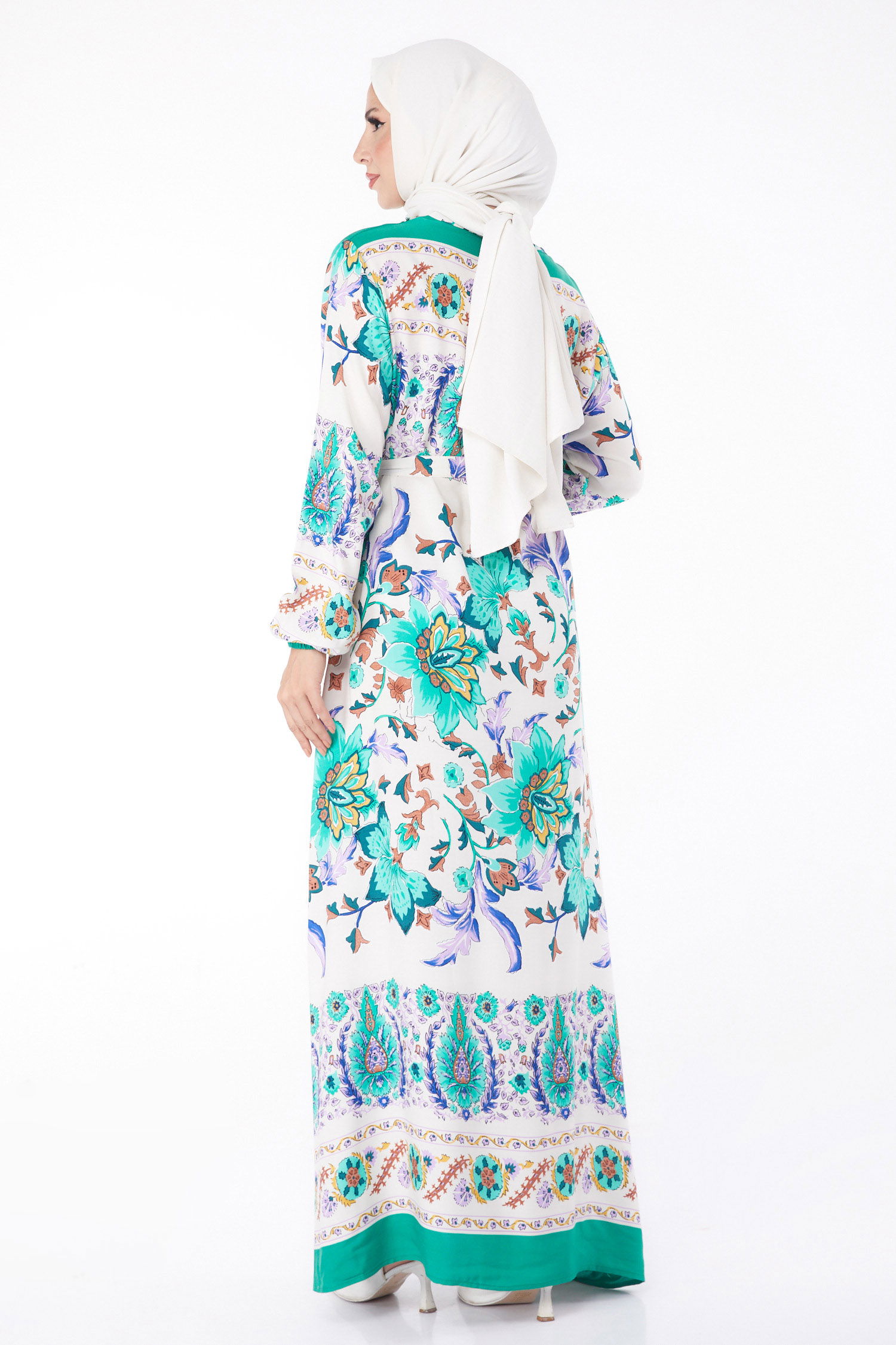 Desenli Elbise Yesil - 26234 - 5