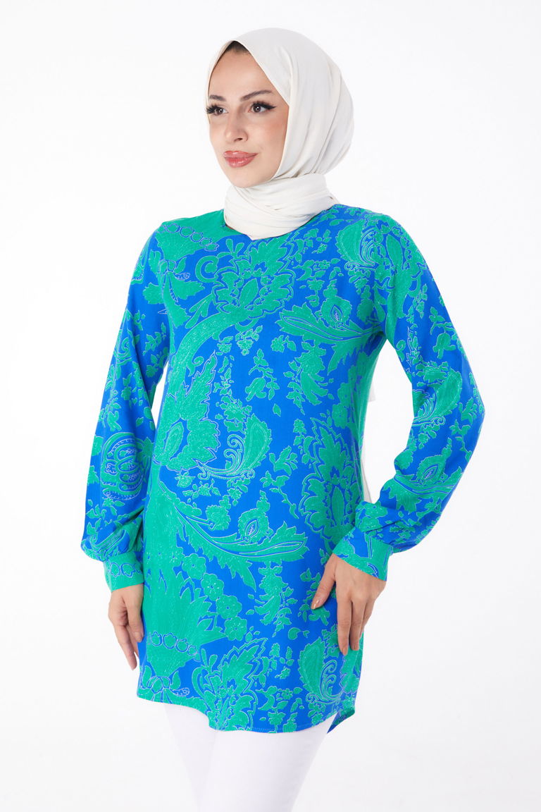 Desenli Tunik Yesil - 13277 - TOFİSA