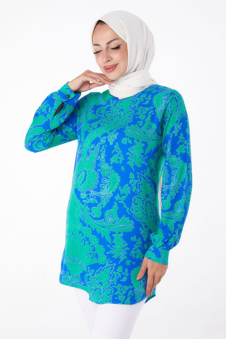 Desenli Tunik Yesil - 13277 - TOFİSA