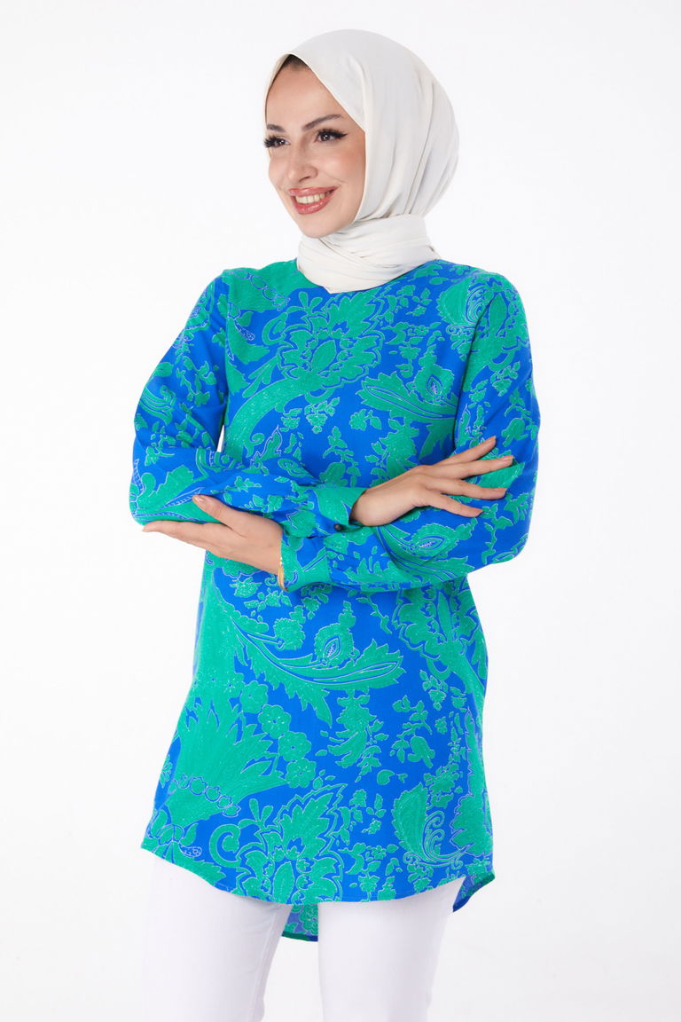 Desenli Tunik Yesil - 13277 - TOFİSA