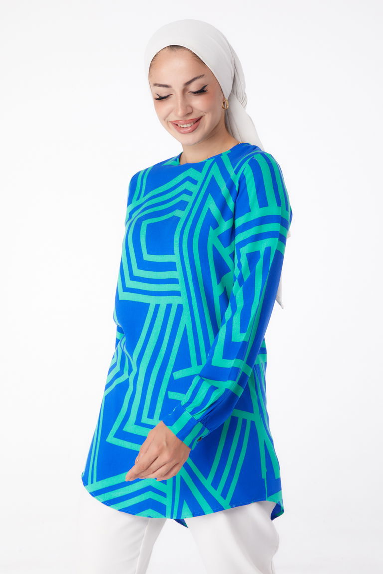 Desenli Tunik Yesil - 13278 - TOFİSA