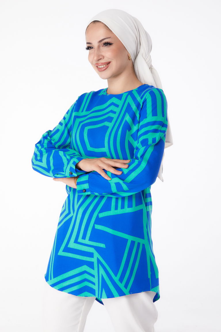 Desenli Tunik Yesil - 13278 - TOFİSA