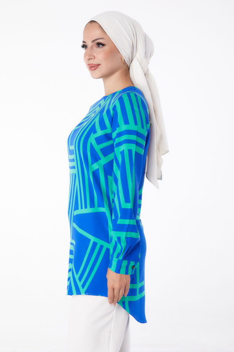 Desenli Tunik Yesil - 13278 - TOFİSA