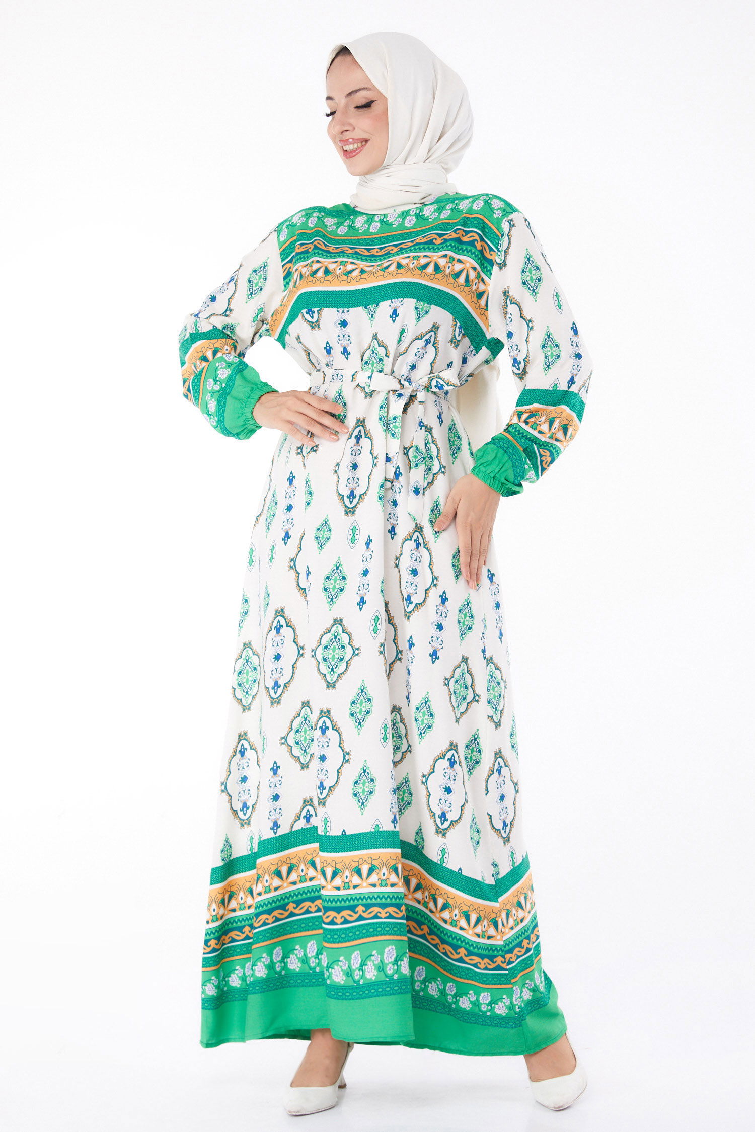 Etnik Desenli Elbise Yesil - 26225 - 3