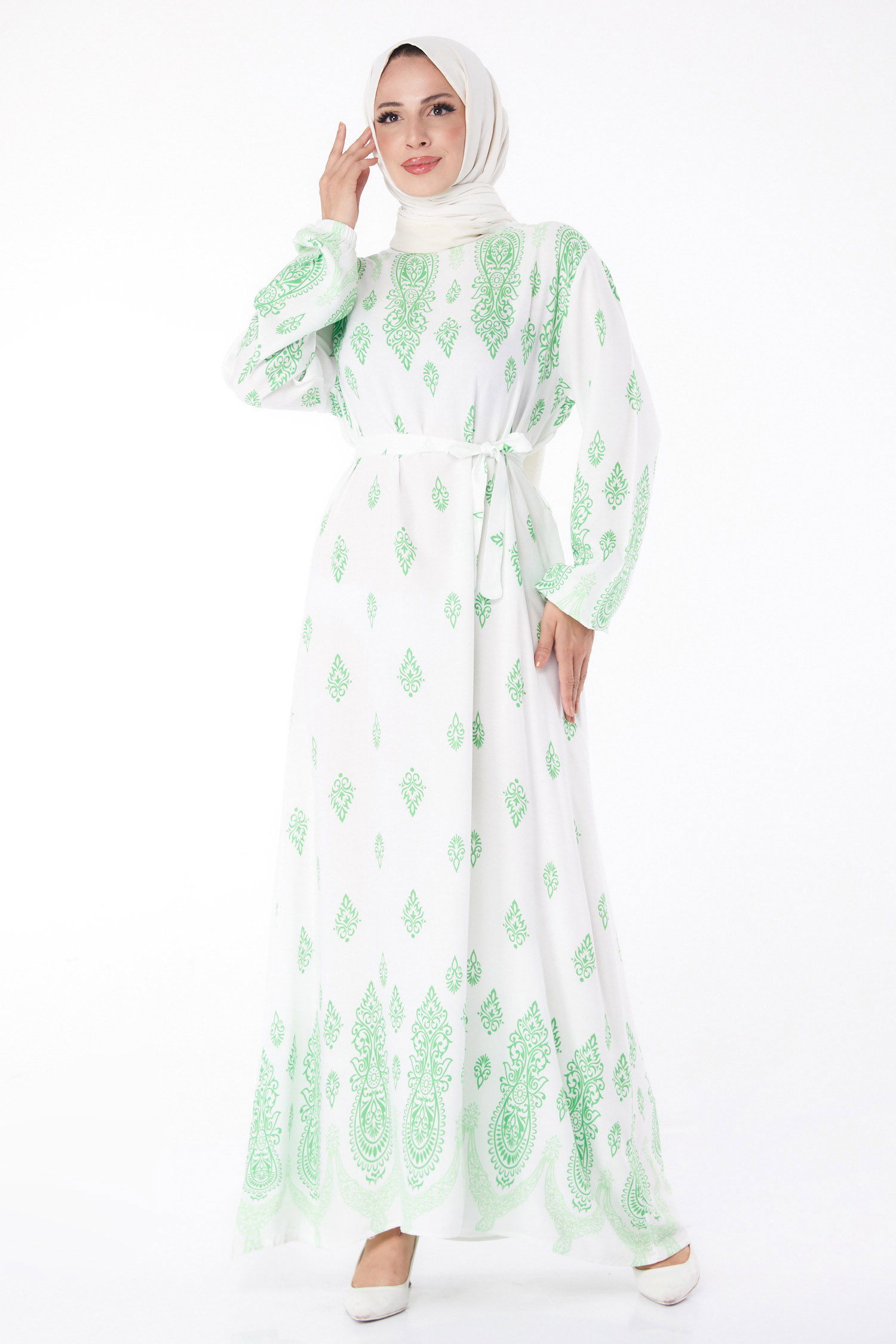 Etnik Desenli Elbise Yesil - 26229 - 1