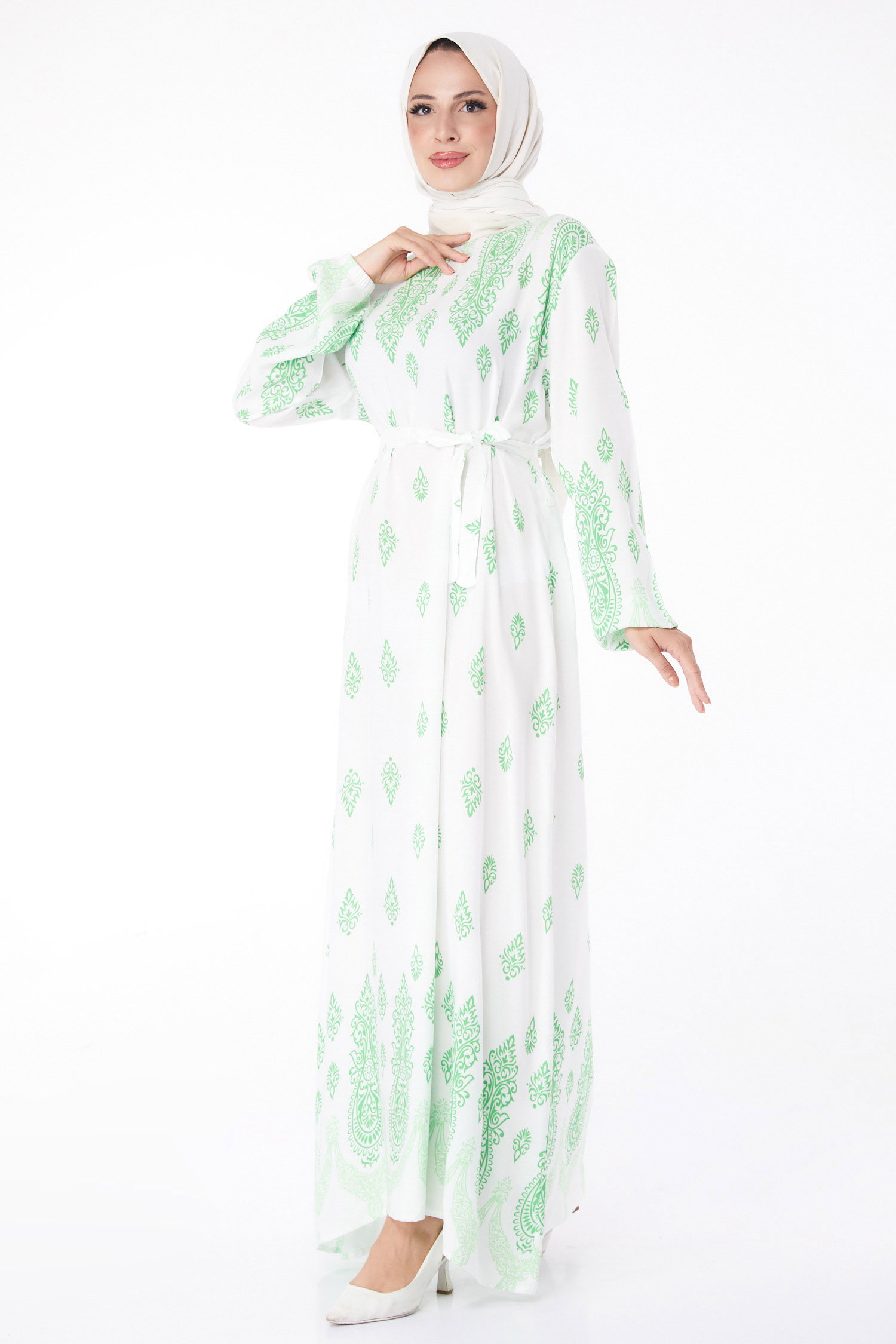 Etnik Desenli Elbise Yesil - 26229 - 2