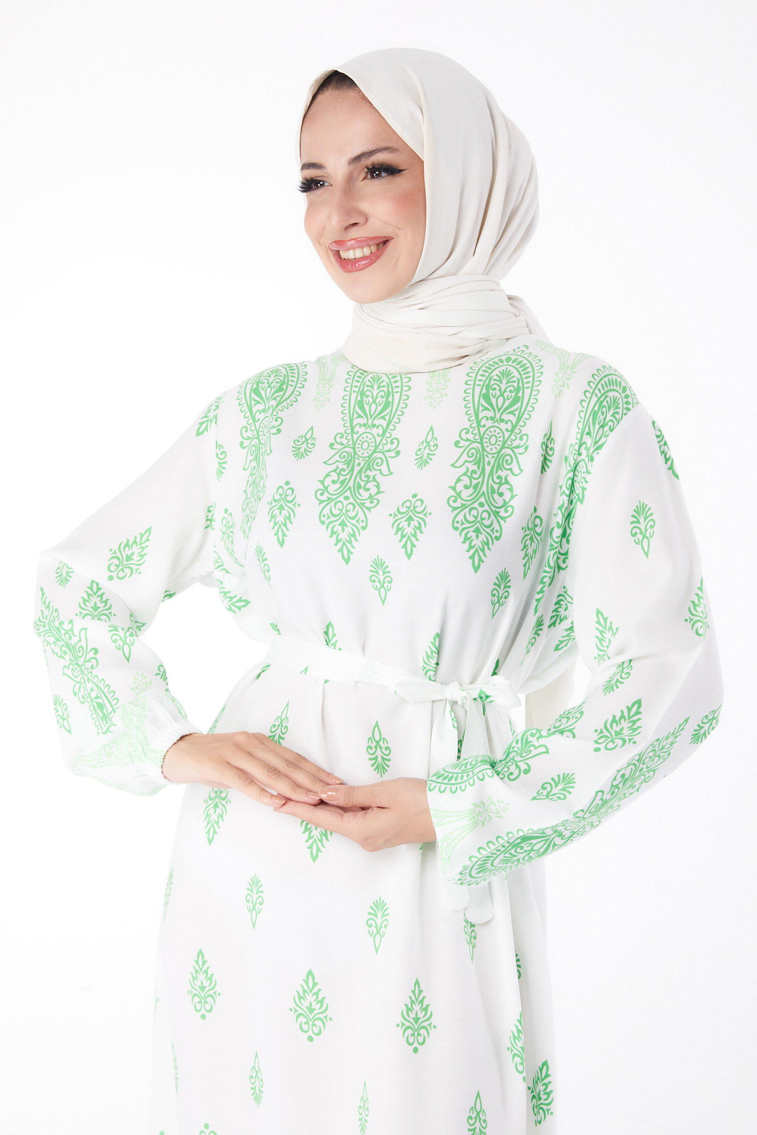 Etnik Desenli Elbise Yesil - 26229 - 3