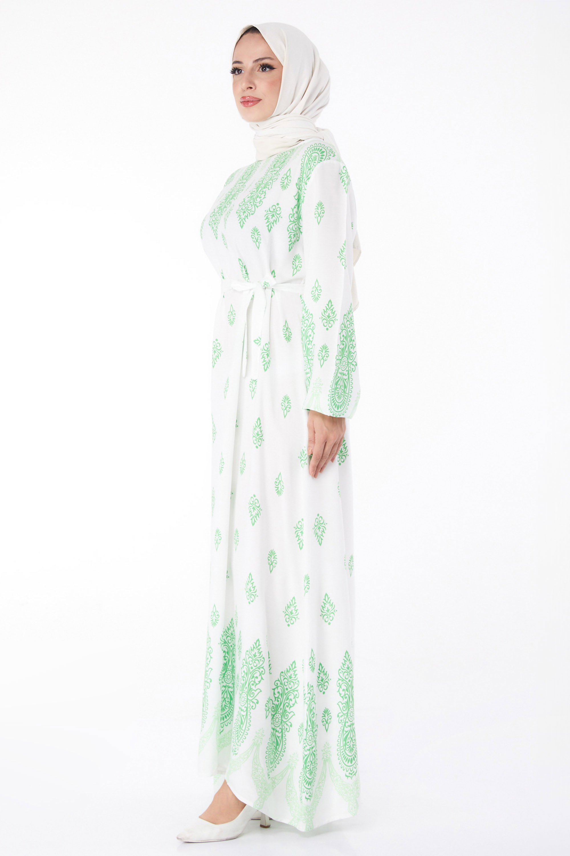 Etnik Desenli Elbise Yesil - 26229 - 4