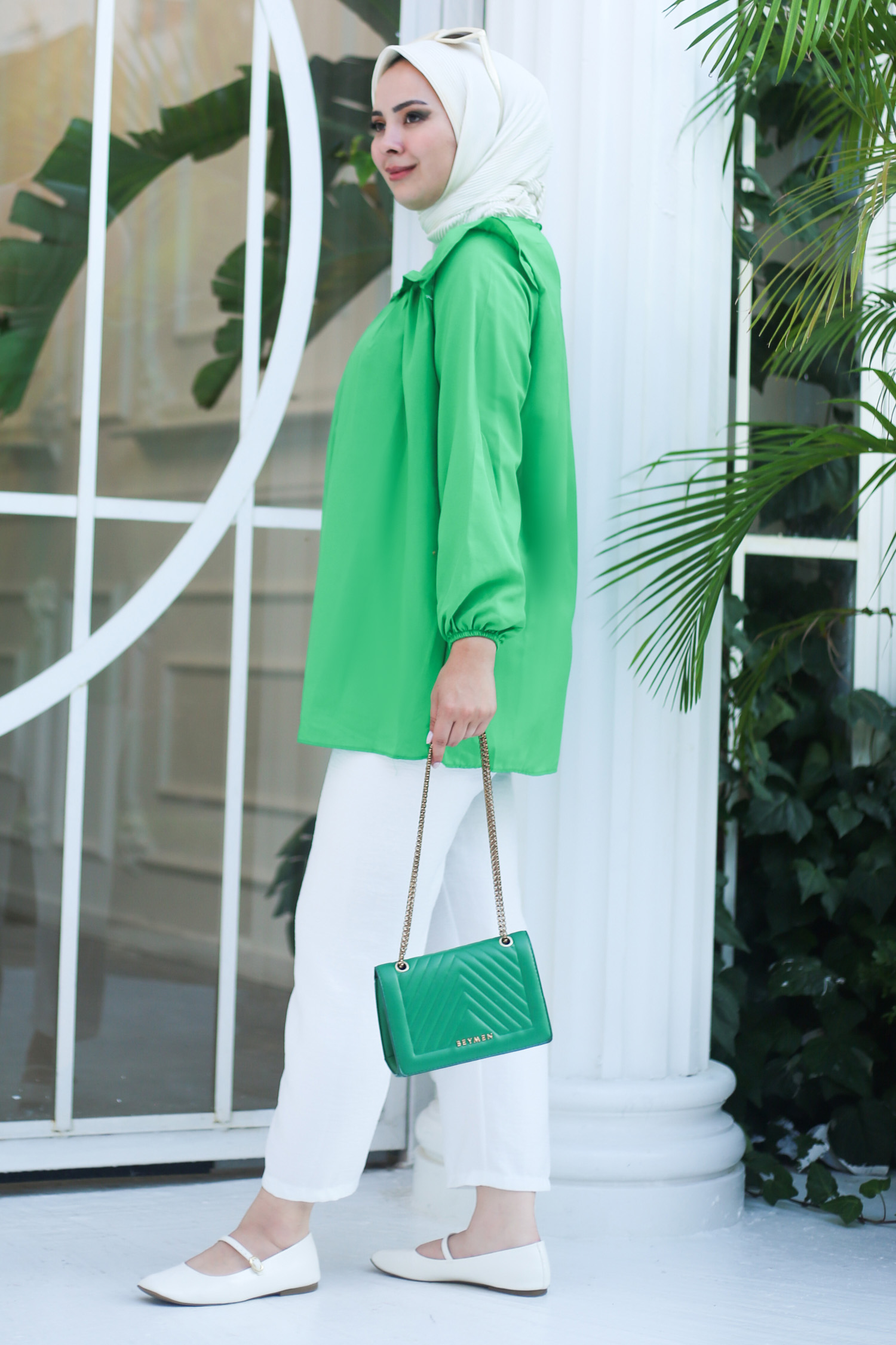 Fırfır Detaylı Tunik Yesil - 13142 - 4