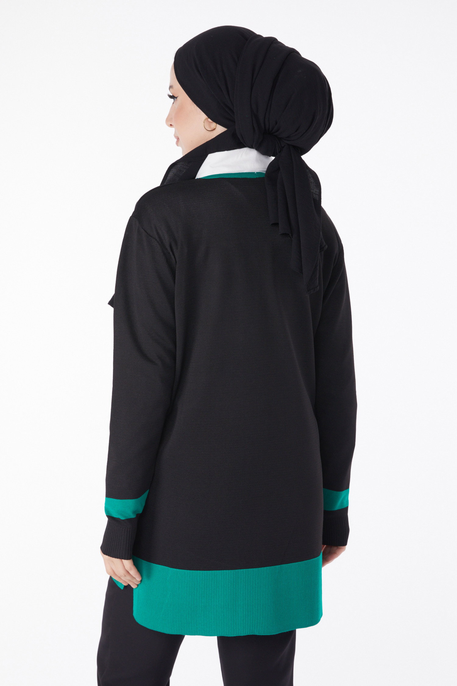Düz Bisiklet Yaka Kadın Yesil Parçalı Triko Tunik - 25239 - 5