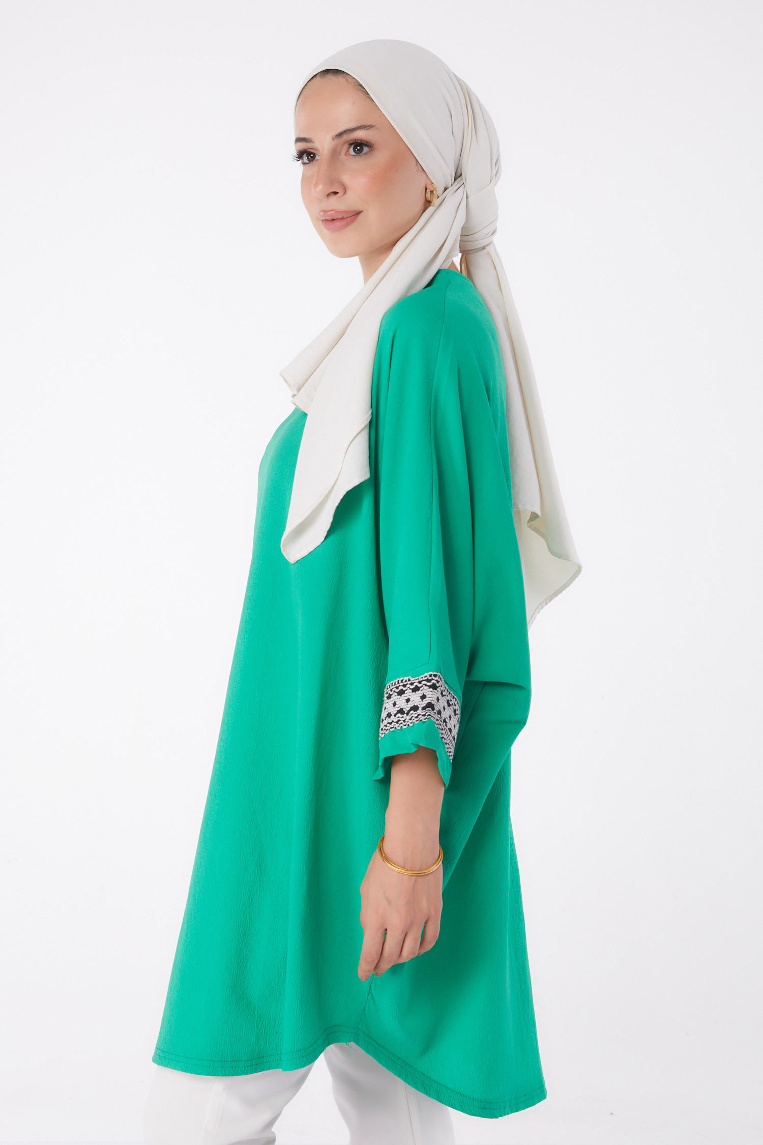 Püsküllü Yarasa Kollu Tunik Yeşil - 13256 - 3