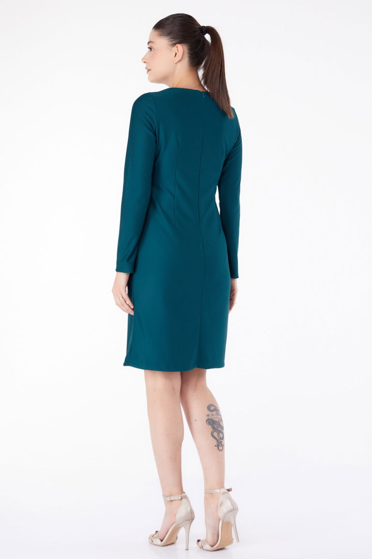 Düz Bisiklet Yaka Kadın Zümrüt Abiye Elbise - 13188 - TOFİSA