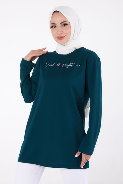 Baskılı Sweatshirt Zümrüt - 13328 