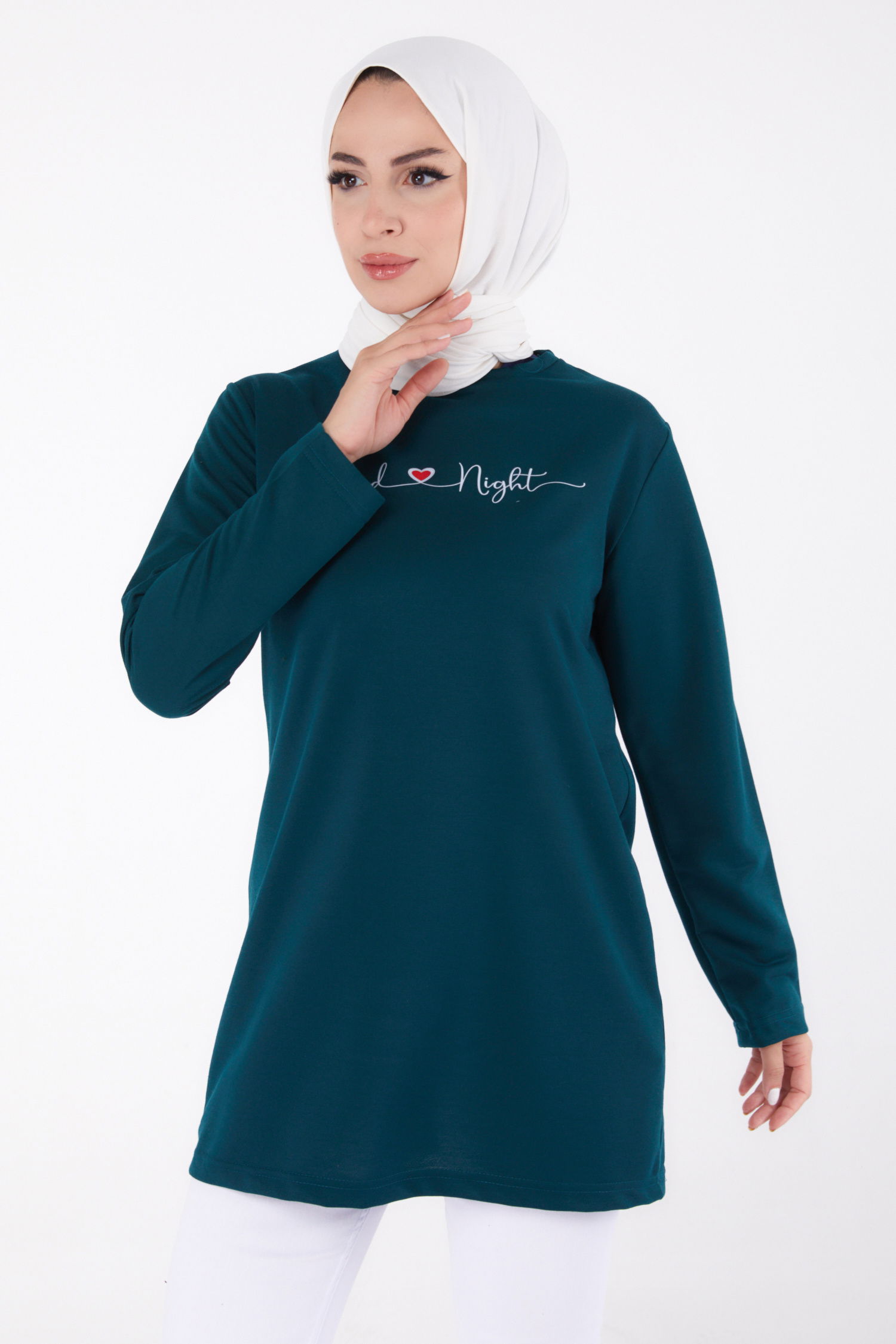 Baskılı Sweatshirt Zümrüt - 13328 - 2