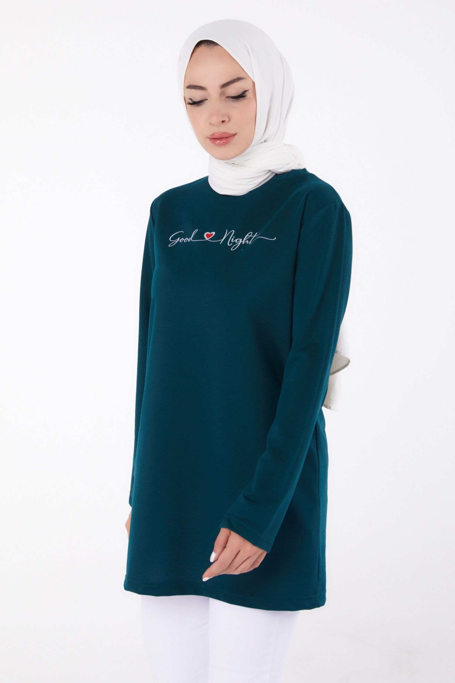 Baskılı Sweatshirt Zümrüt - 13328 - 3