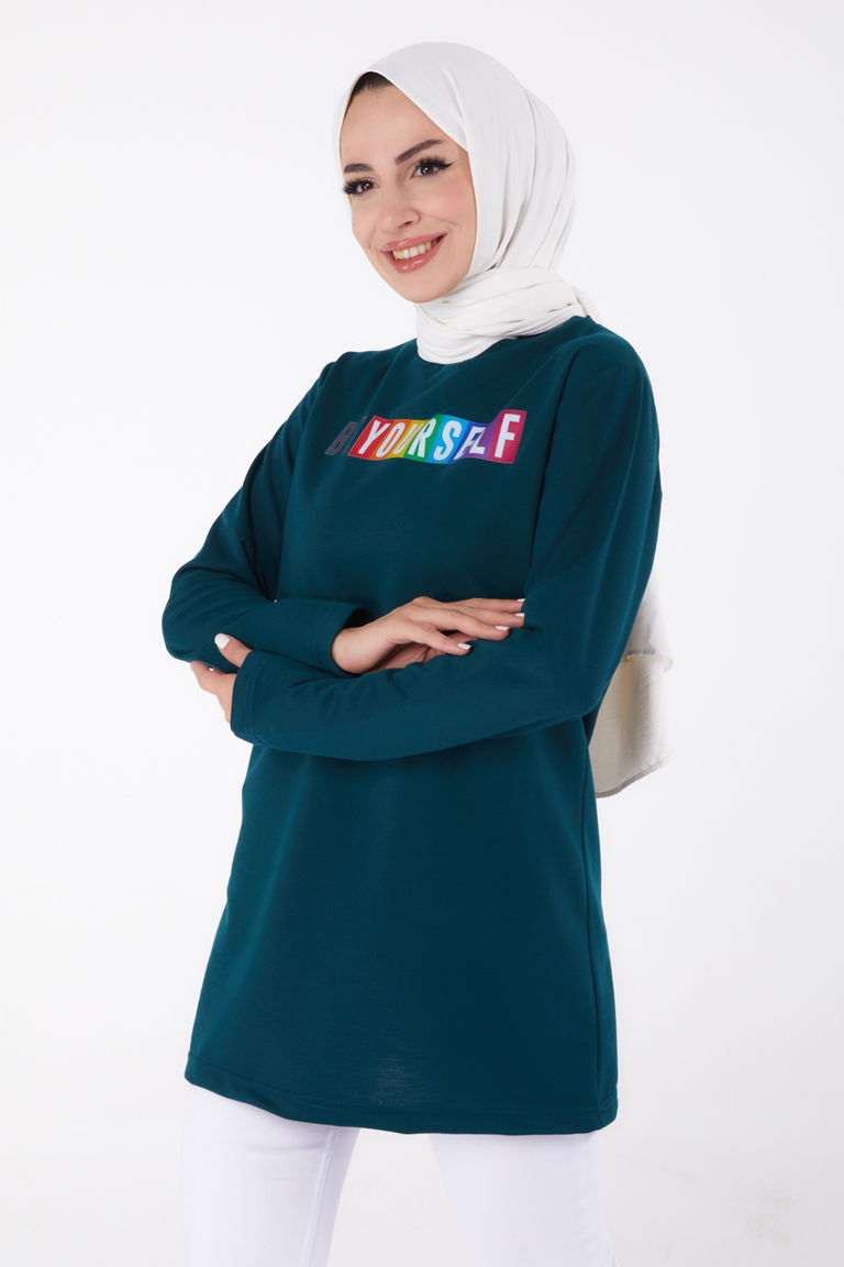 Baskılı Sweatshirt Zümrüt - 13331 - TOFİSA