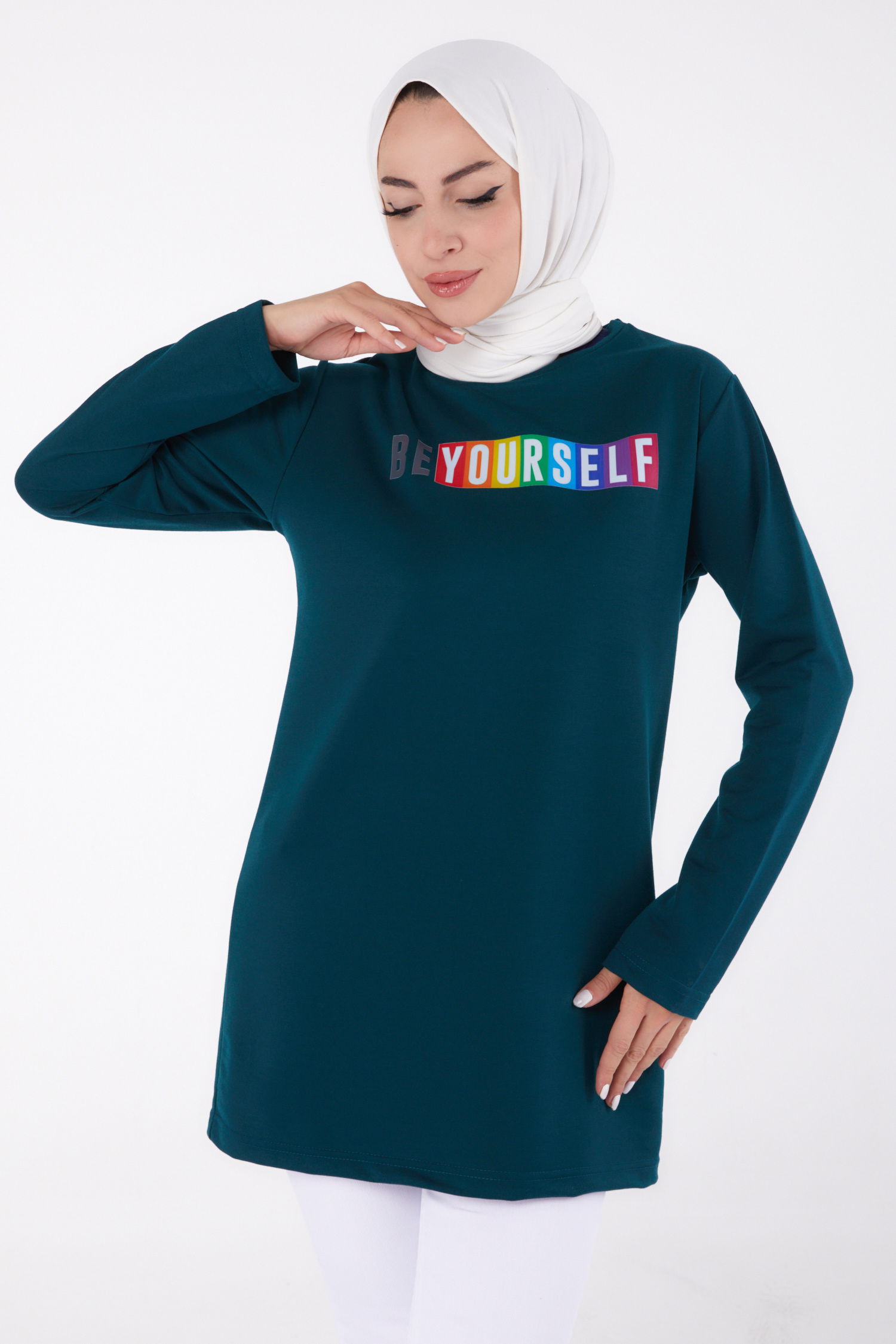 Baskılı Sweatshirt Zümrüt - 13331 - 2