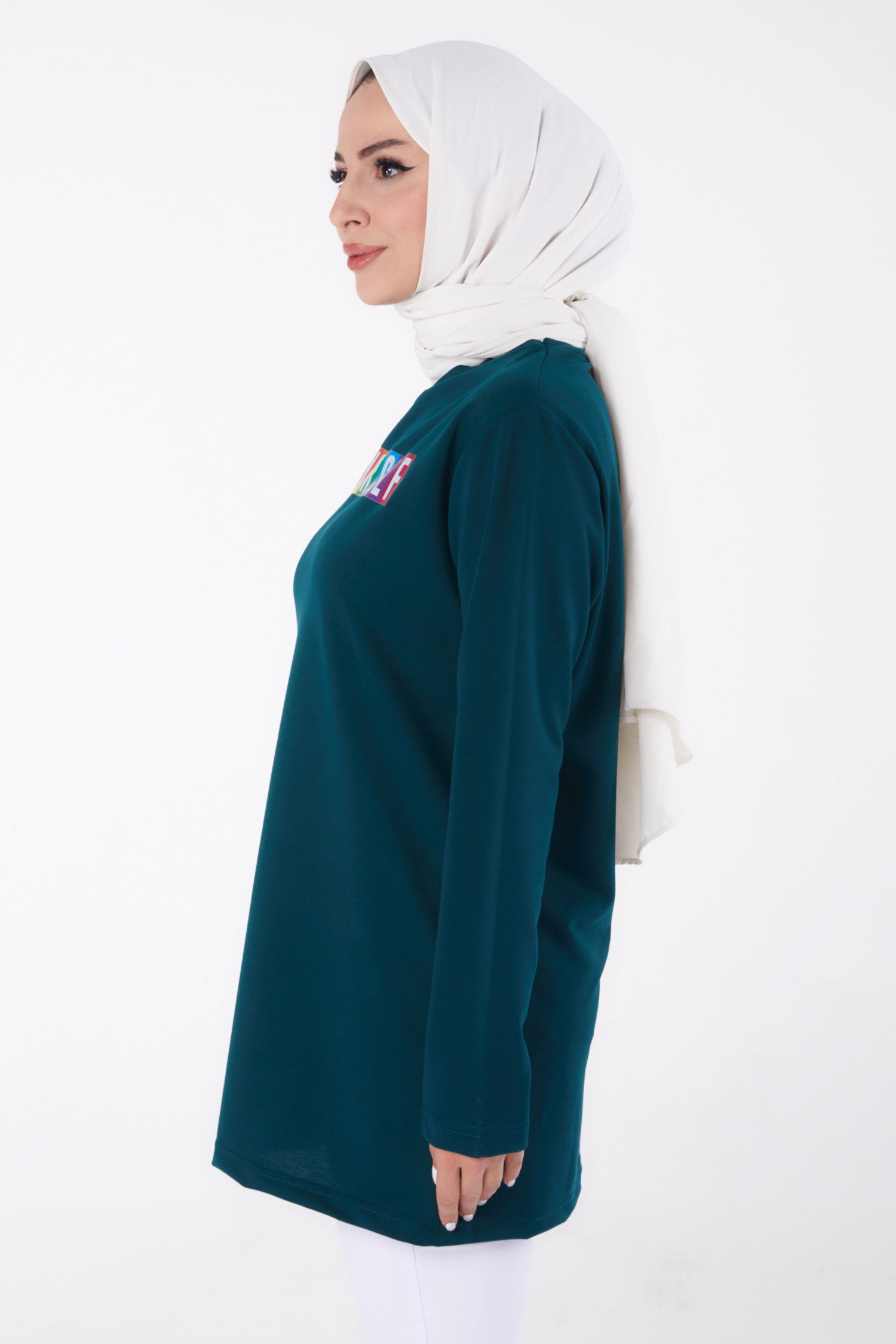 Baskılı Sweatshirt Zümrüt - 13331 - 4