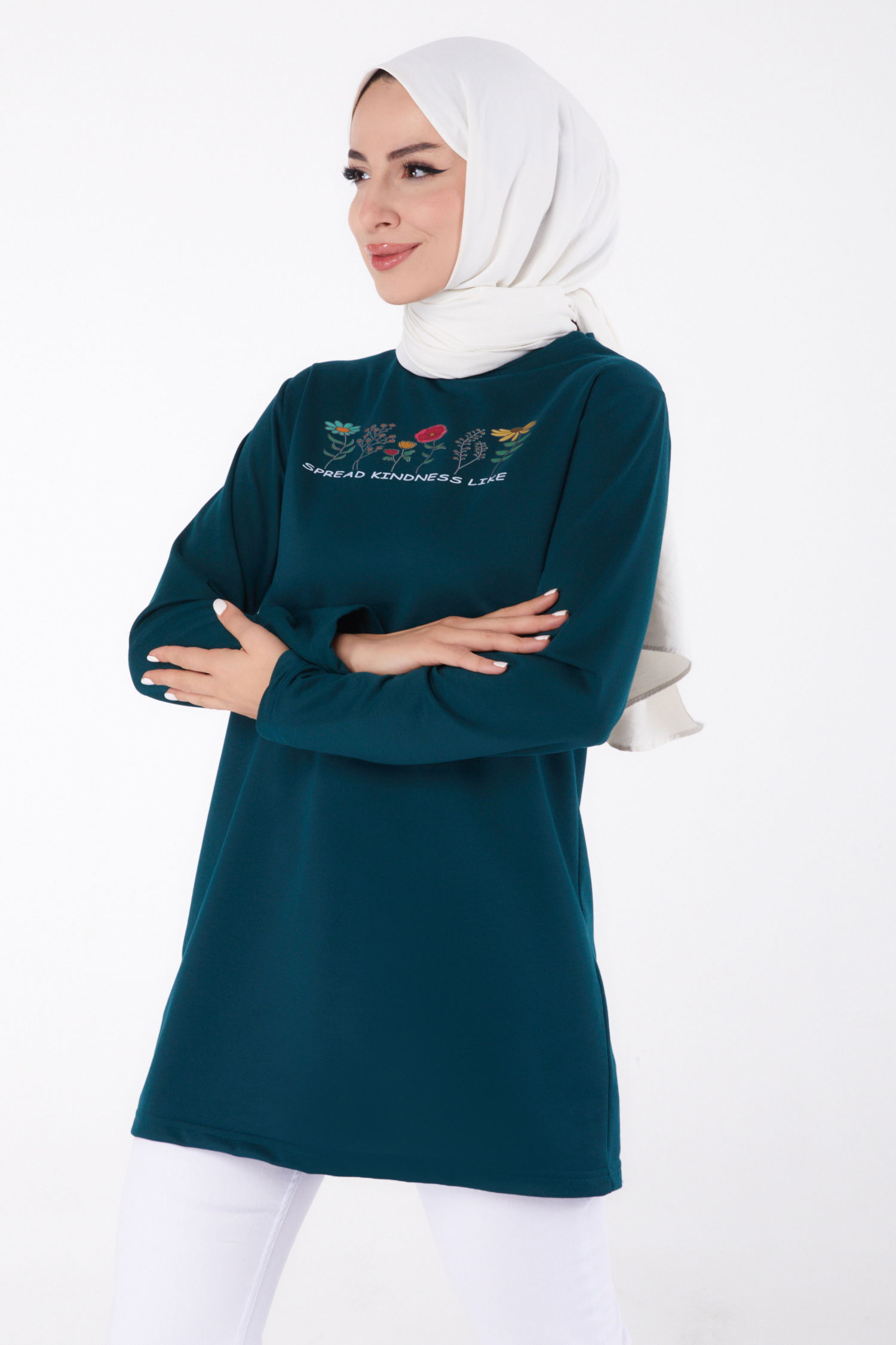 Baskılı Sweatshirt Zümrüt - 13332 - 2