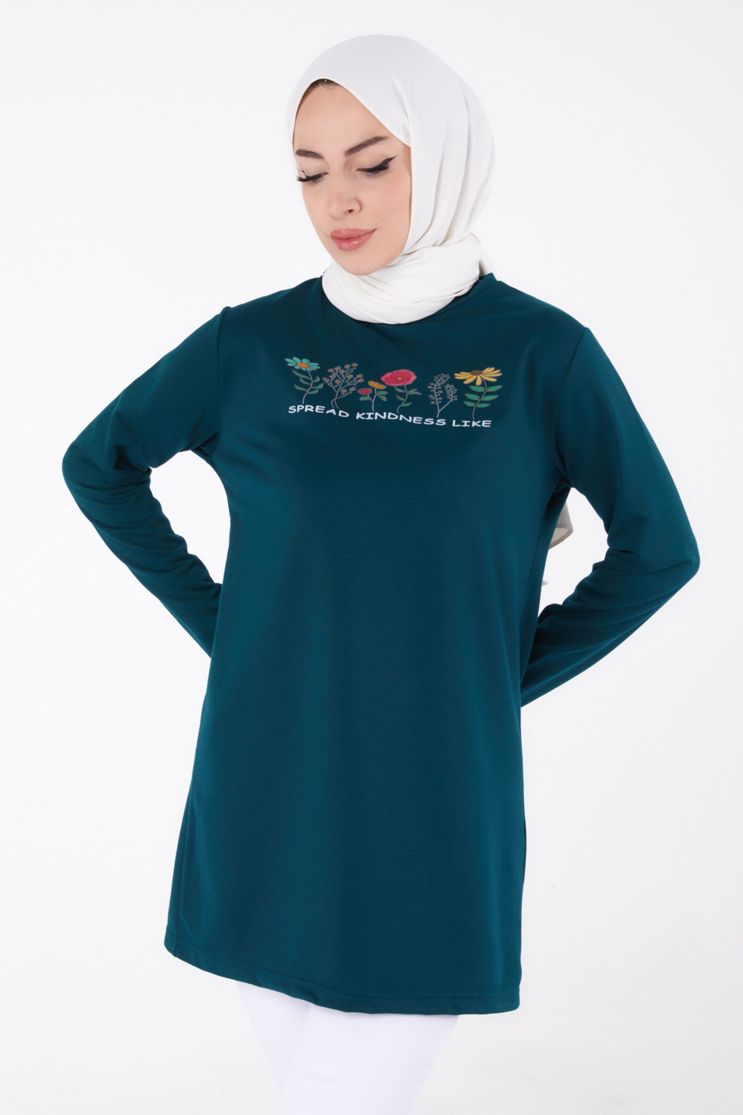 Baskılı Sweatshirt Zümrüt - 13332 - 3