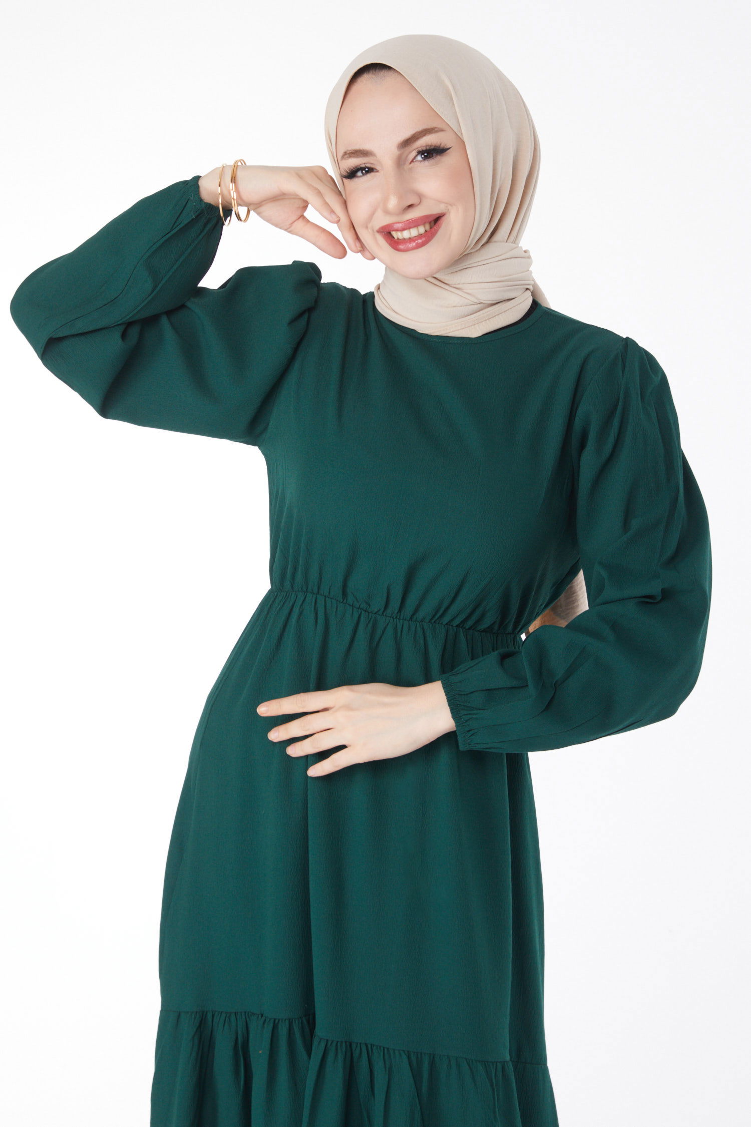 Beli Bağcıklı Elbise Zümrüt - 13144 - 4