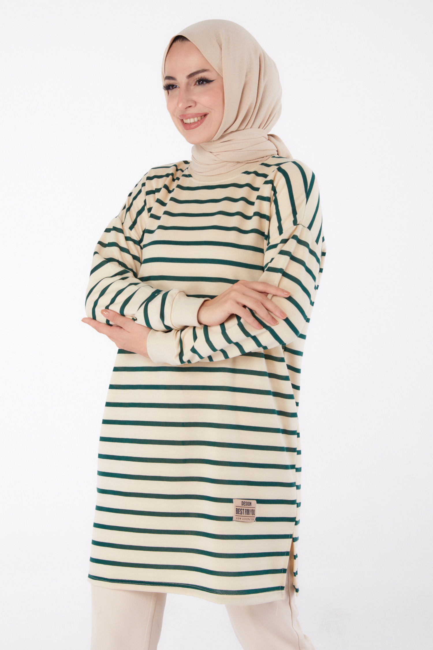 Çizgili Aramalı Tunik Zümrüt - 26458 - 2