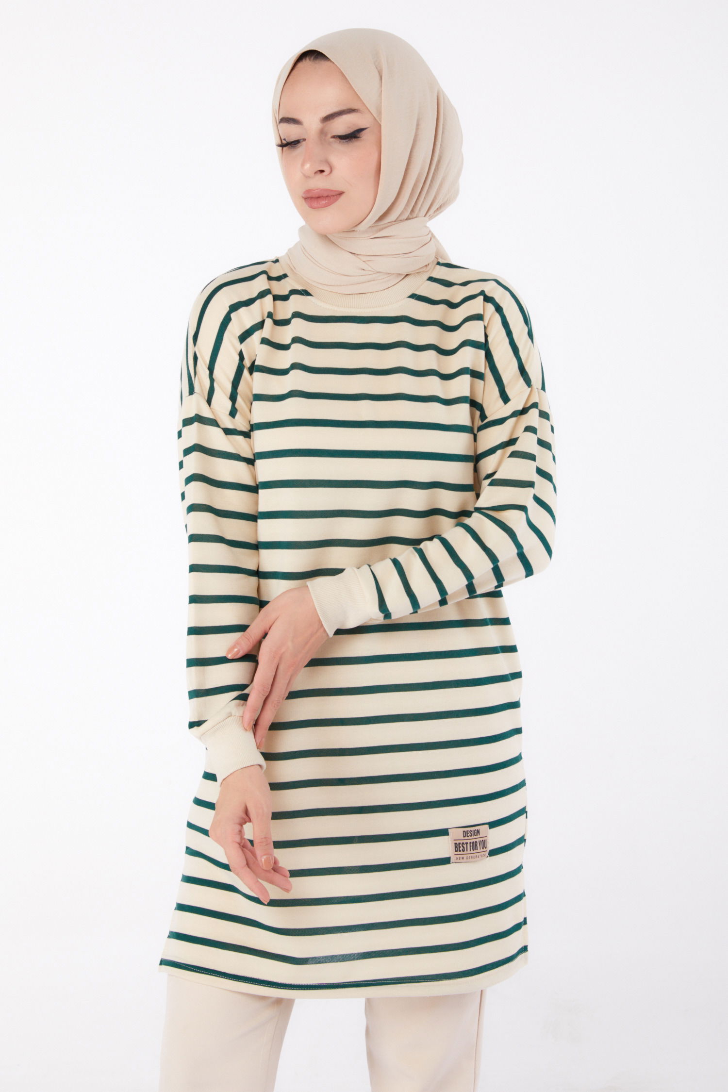 Çizgili Aramalı Tunik Zümrüt - 26458 - 3