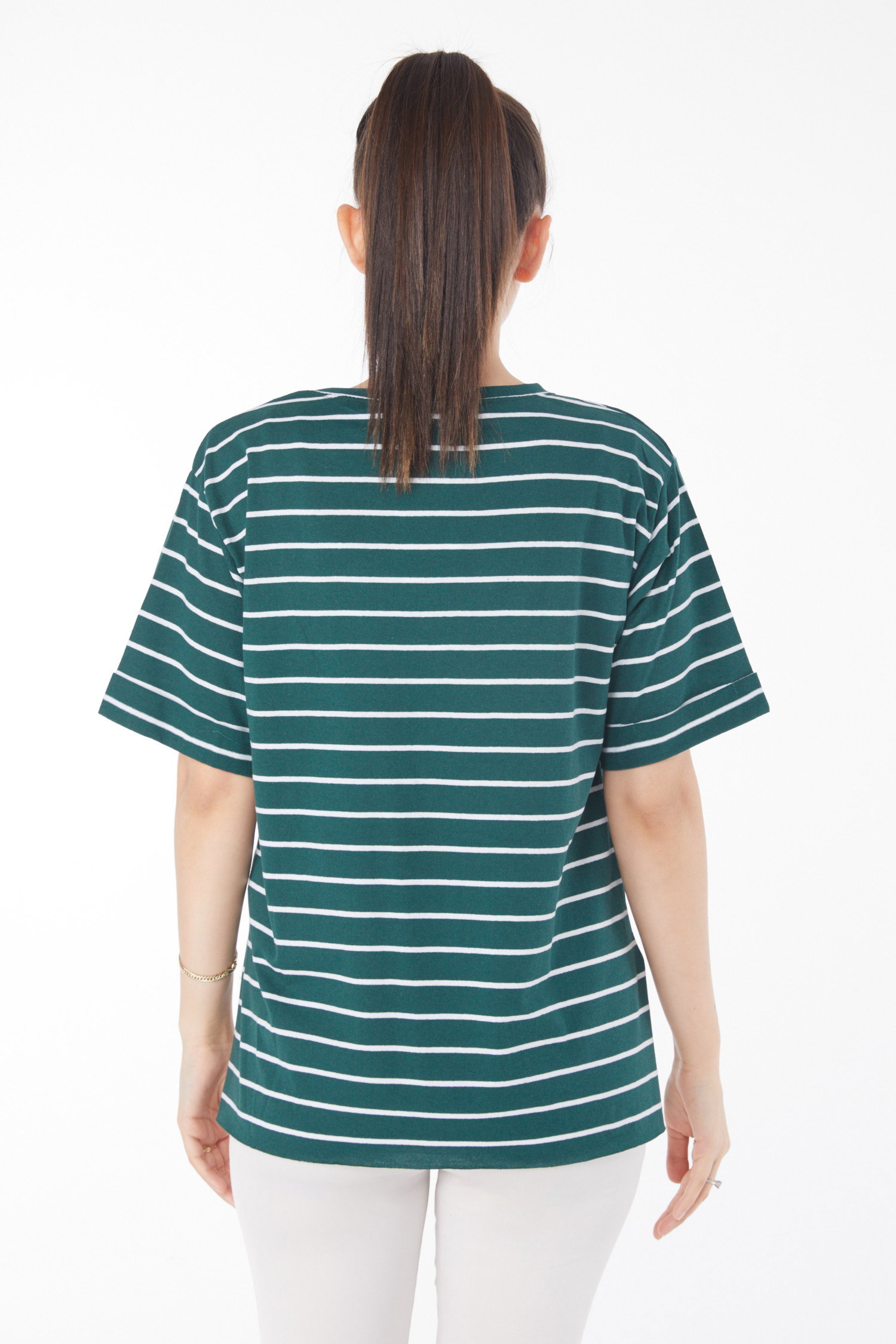 Çizgili Kısa Kollu T-shirt Zümrüt - 25840 - 5