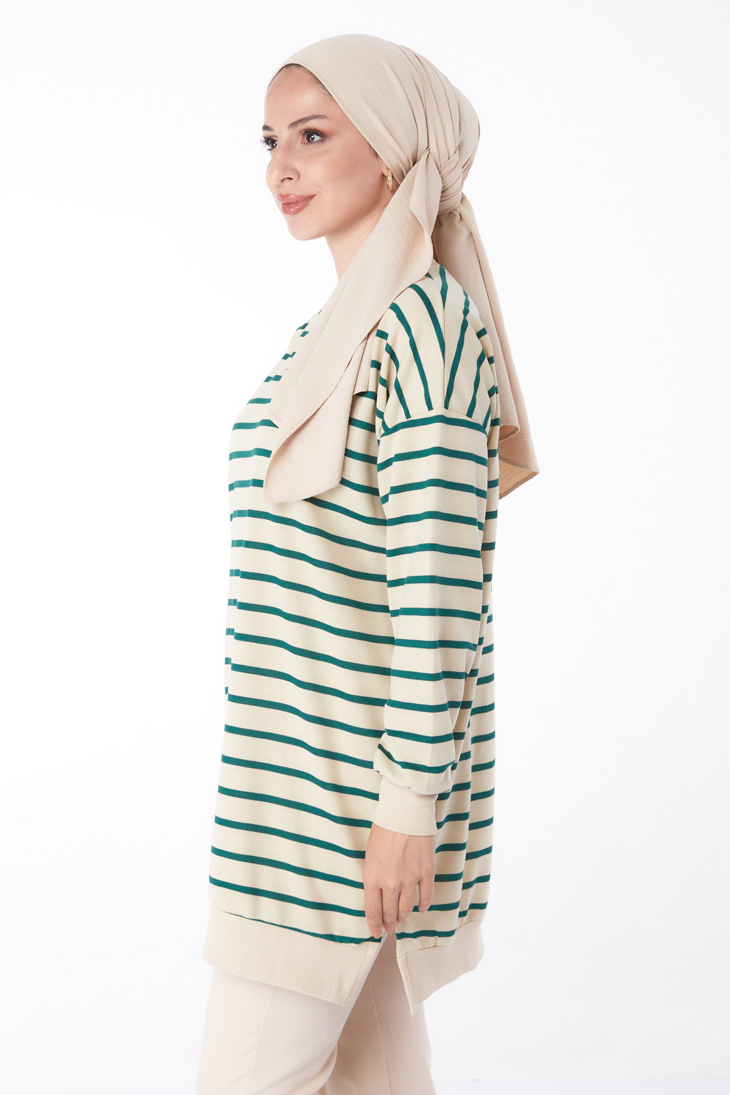 Çizgili Sweatshirt Zümrüt - 26137 - 4