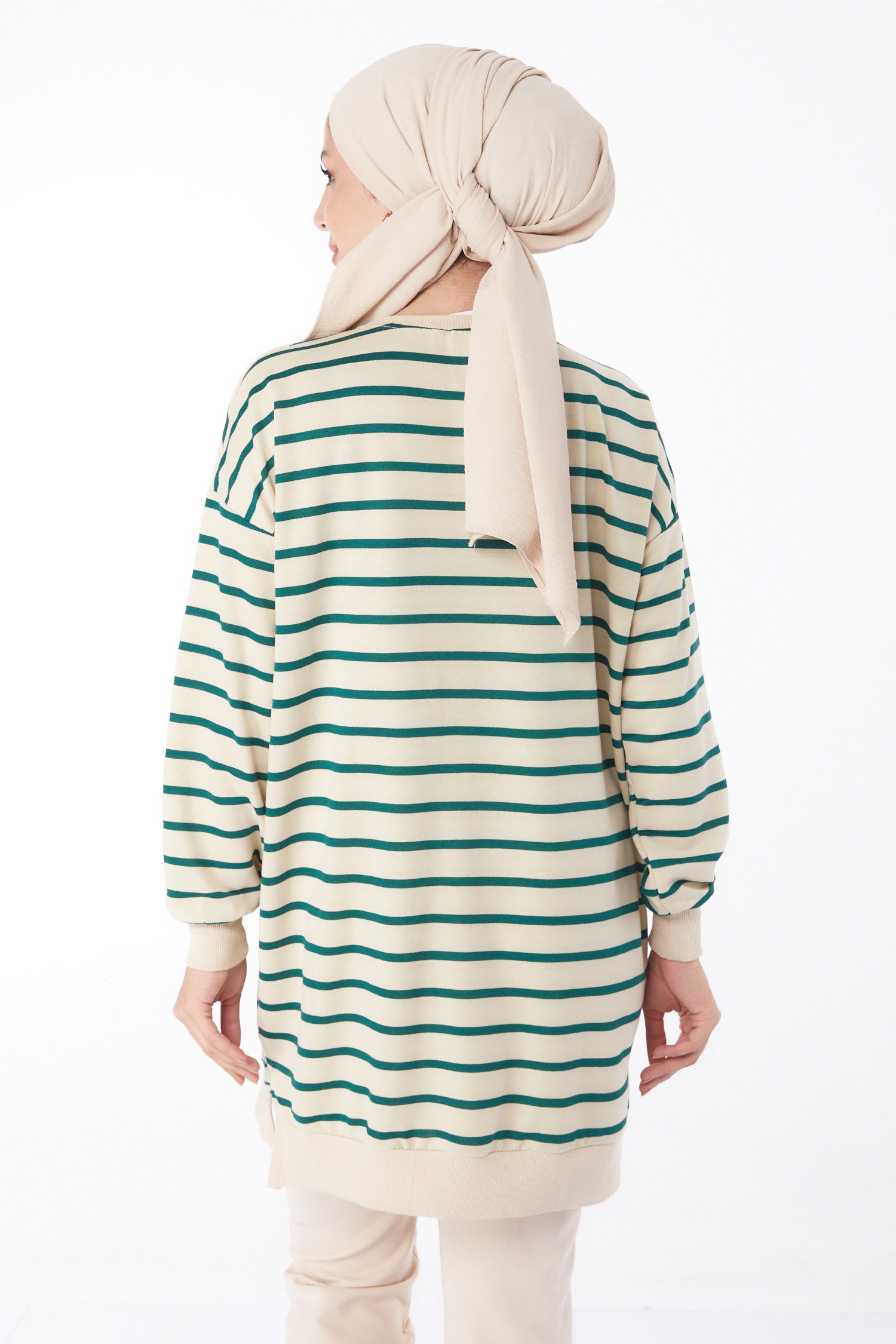 Çizgili Sweatshirt Zümrüt - 26137 - 5