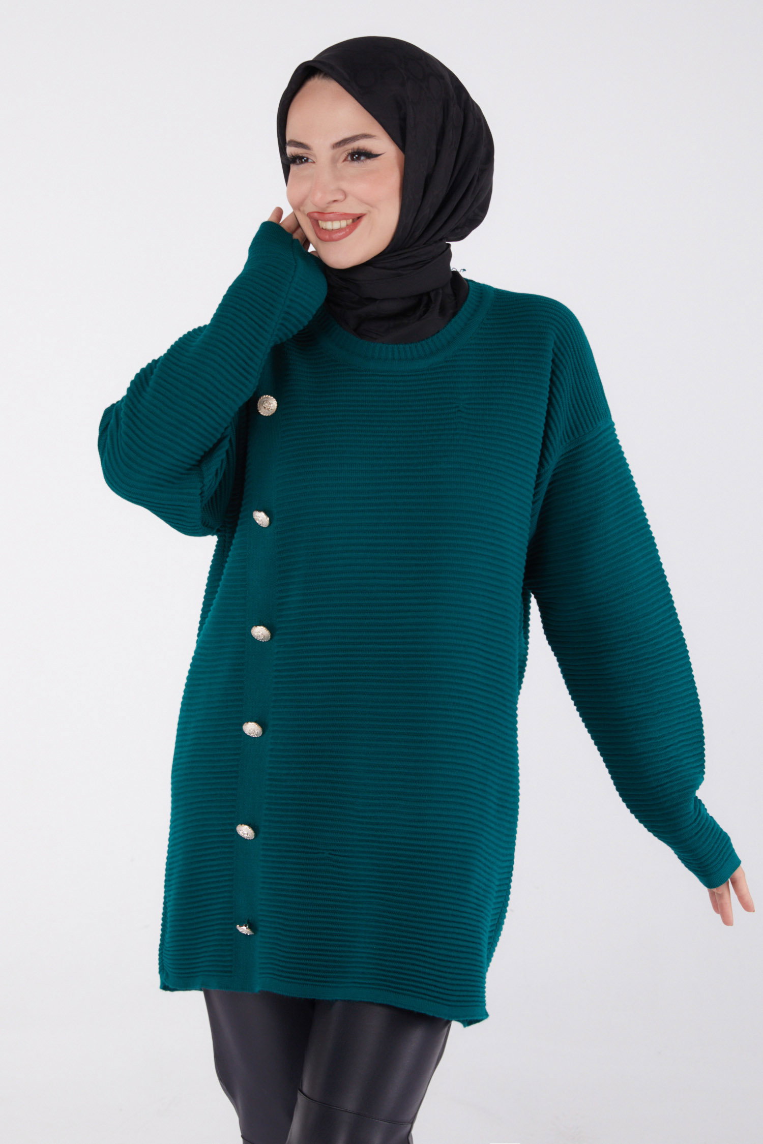 Düğmeli Kazak Zumrut - 26501 - 1