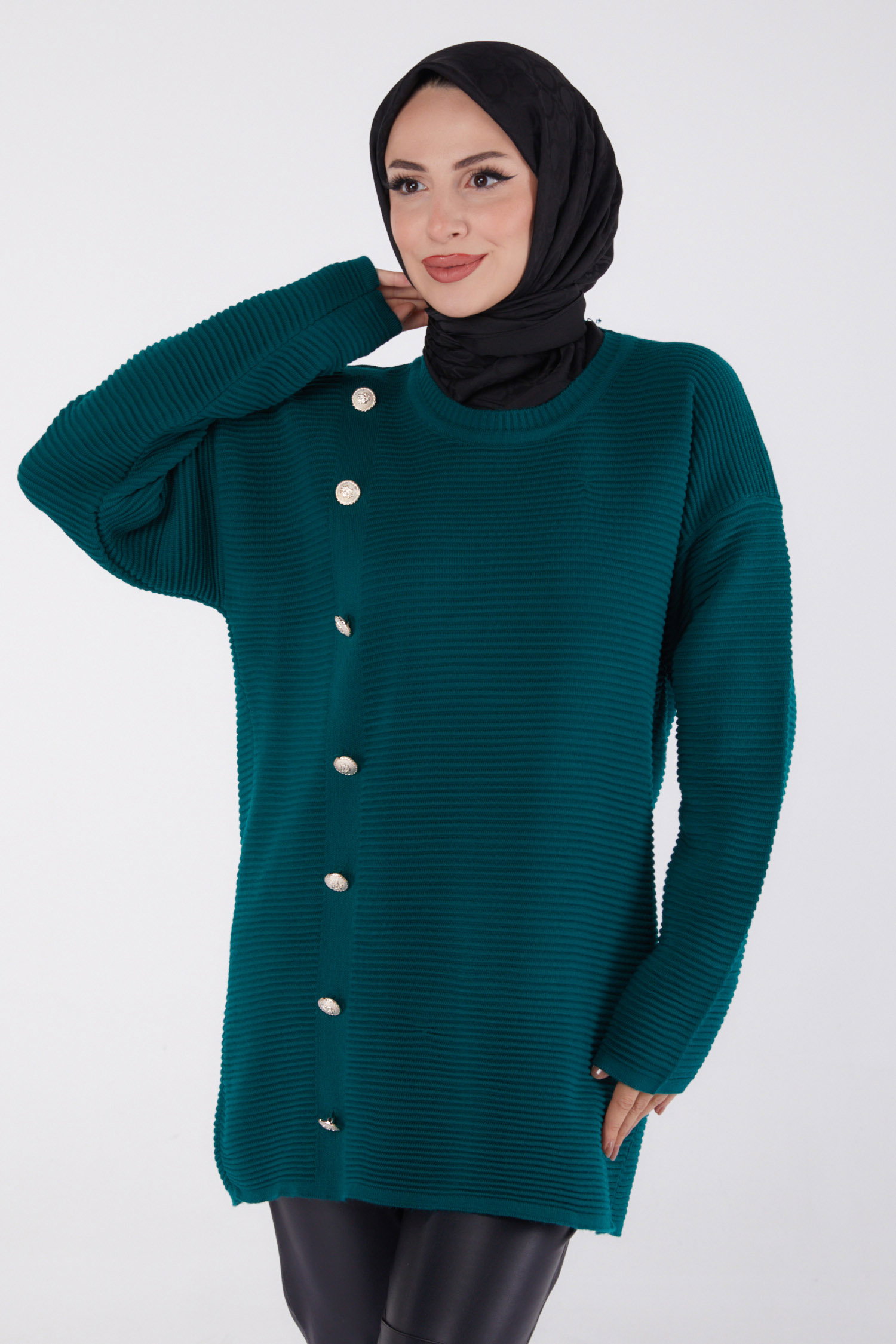 Düğmeli Kazak Zumrut - 26501 - 2