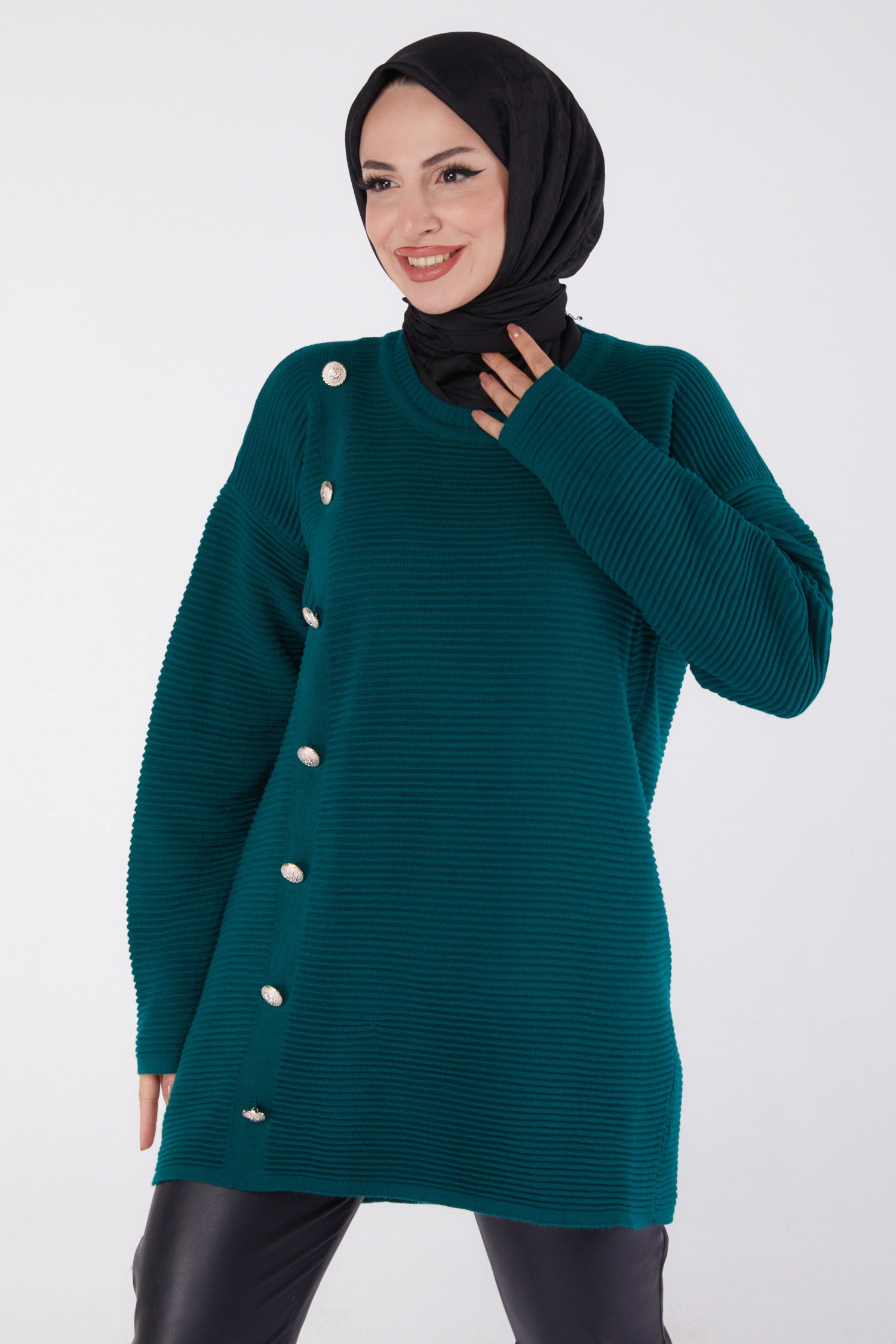 Düğmeli Kazak Zumrut - 26501 - 3