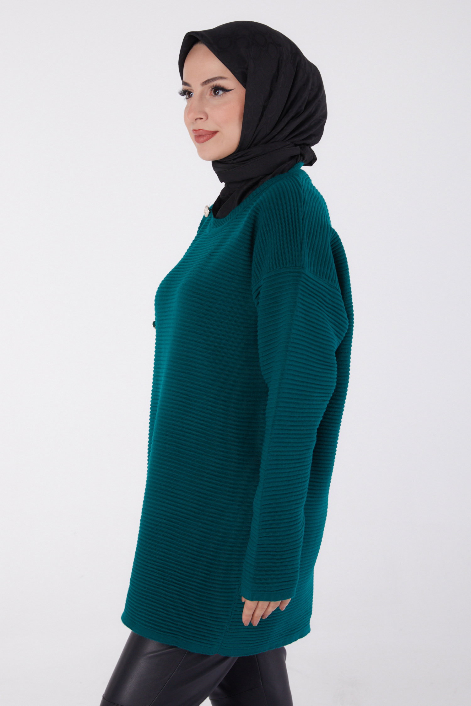 Düğmeli Kazak Zumrut - 26501 - 4