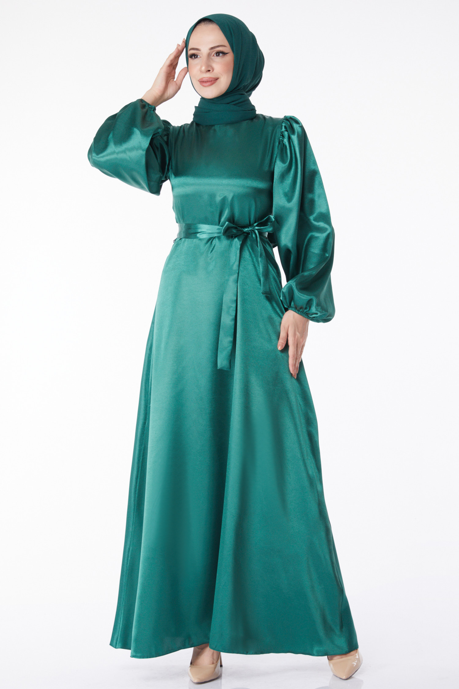 Kuşaklı Elbise Zümrüt - 13160 - 2