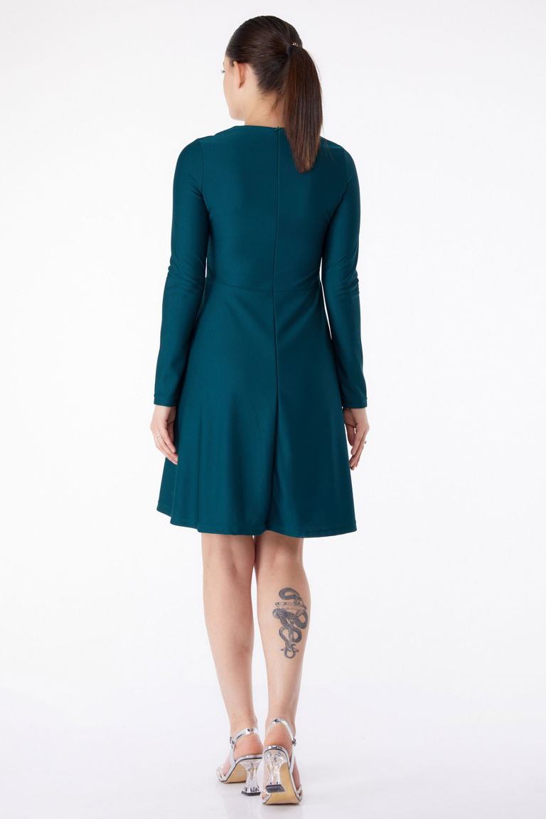 Düz Bisiklet Yaka Kadın Zümrüt Mini Abiye Elbise - 13191 - TOFİSA