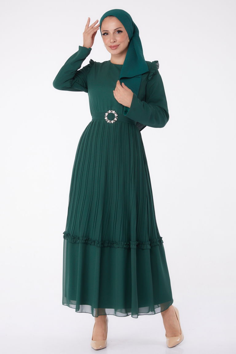 Piliseli Abiye Elbise Zumrut - 26029 - TOFİSA