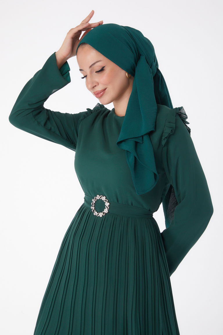 Piliseli Abiye Elbise Zumrut - 26029 - TOFİSA