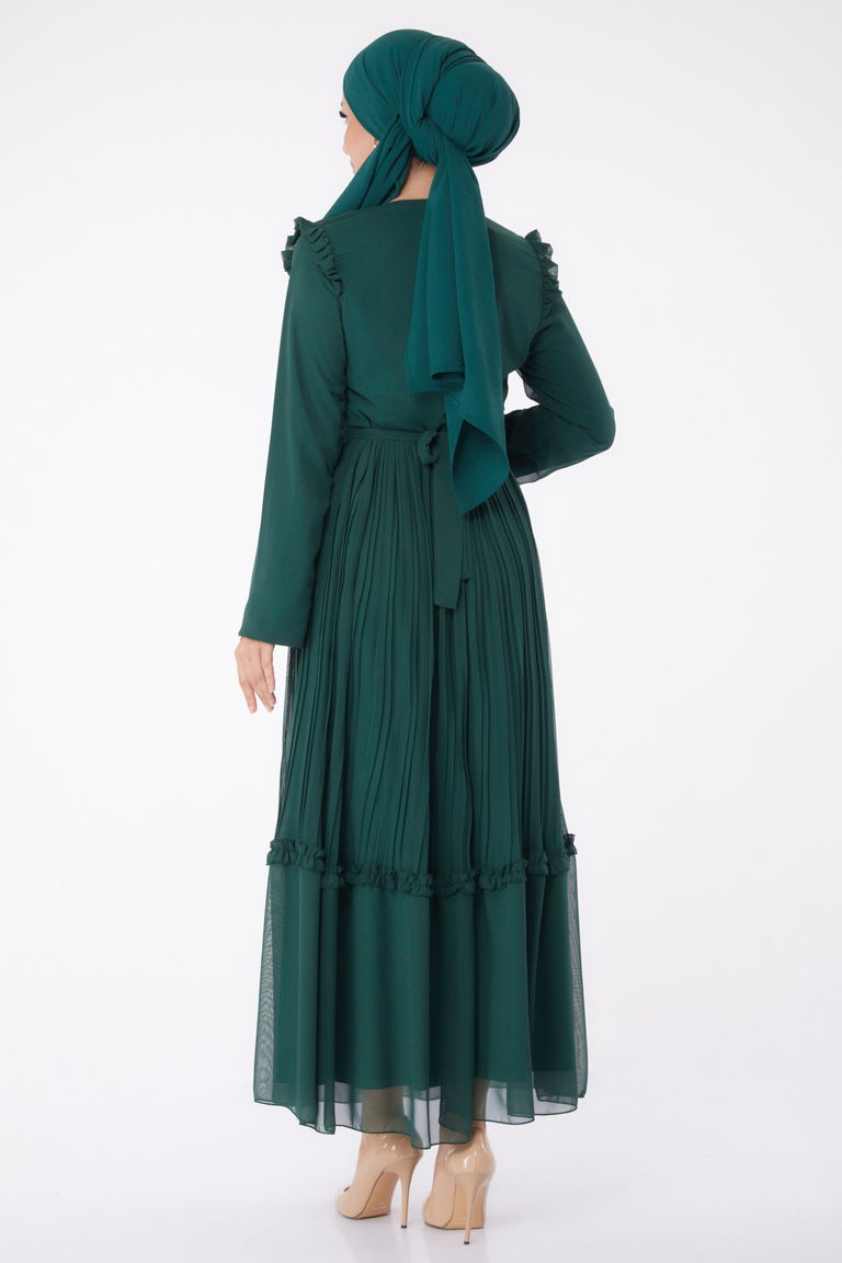 Piliseli Abiye Elbise Zumrut - 26029 - TOFİSA