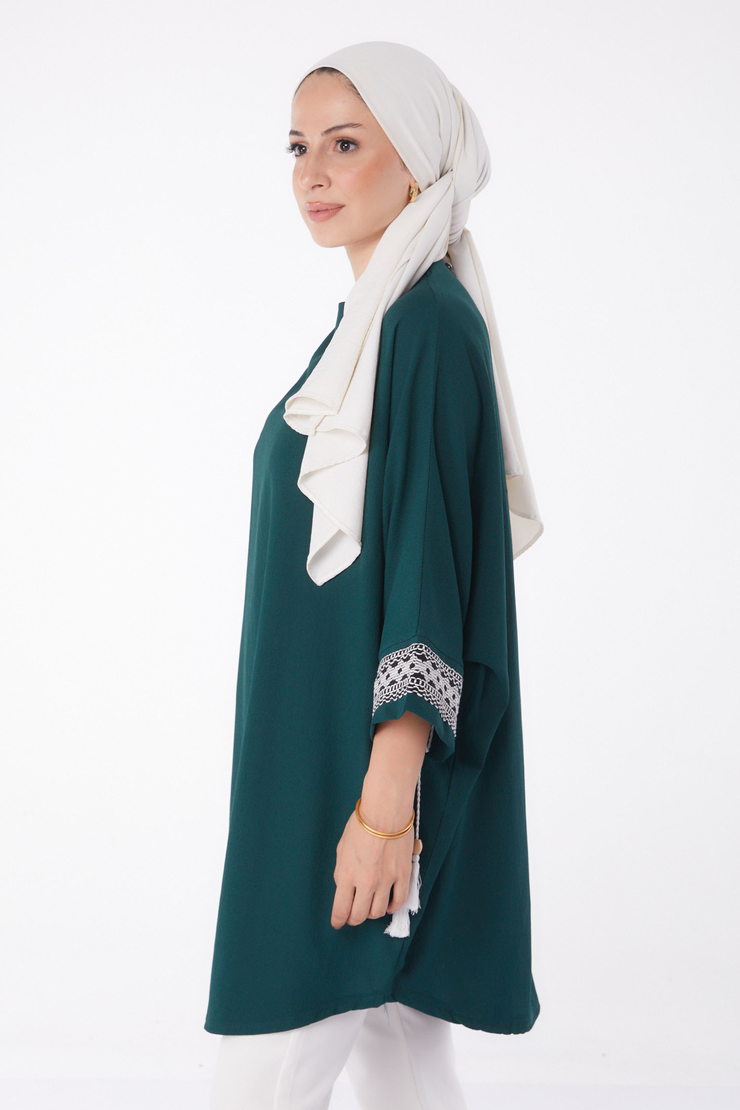 Püsküllü Yarasa Kollu Tunik Zümrüt - 13256 - 3