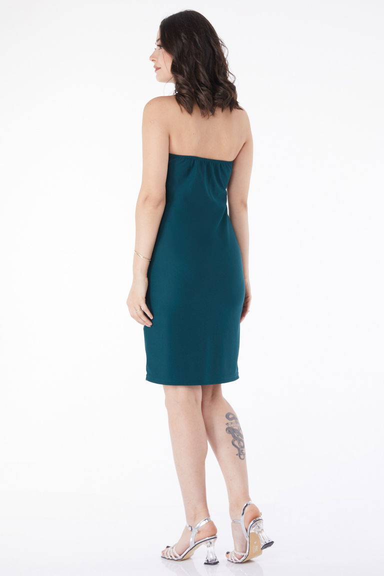 Düz Bisiklet Yaka Kadın Zümrüt Taş Detaylı Abiye Elbise - 13173 - TOFİSA