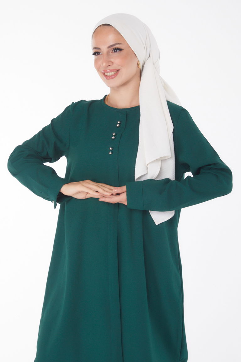 Düz Bisiklet Yaka Kadın Zümrüt Tunik Pantolon - 13122 - TOFİSA