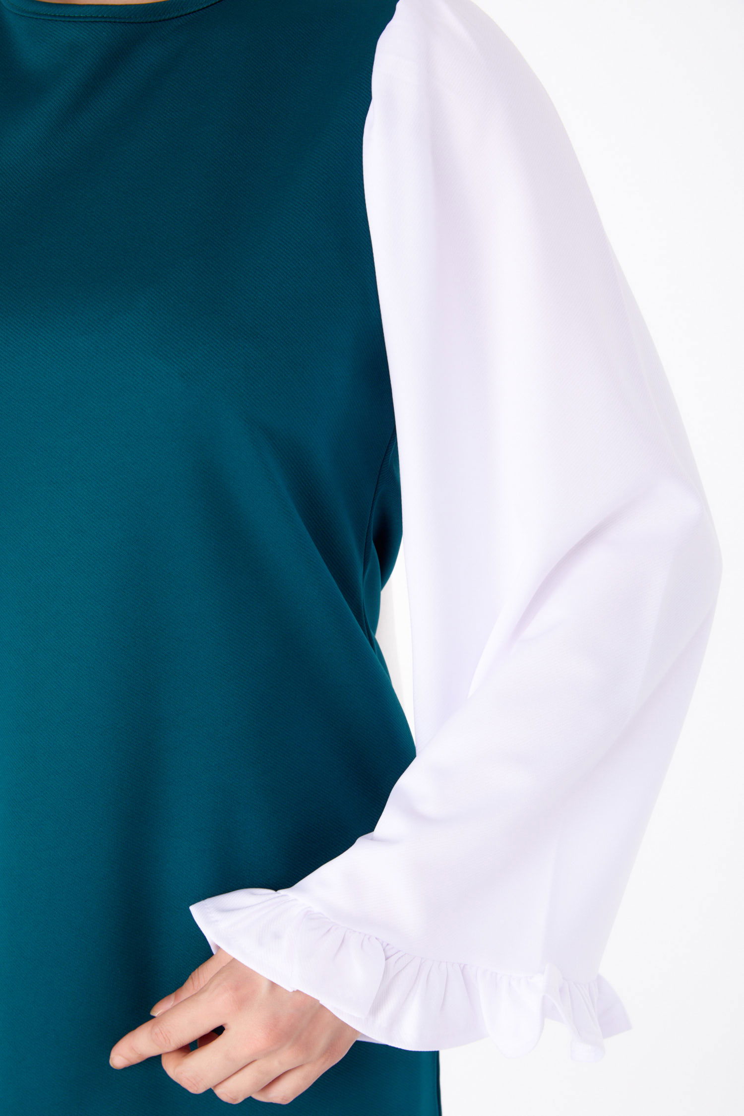 Düz Bisiklet Yaka Kadın Zümrüt Tunik Pantolon İkili Takım - 13198 - 5